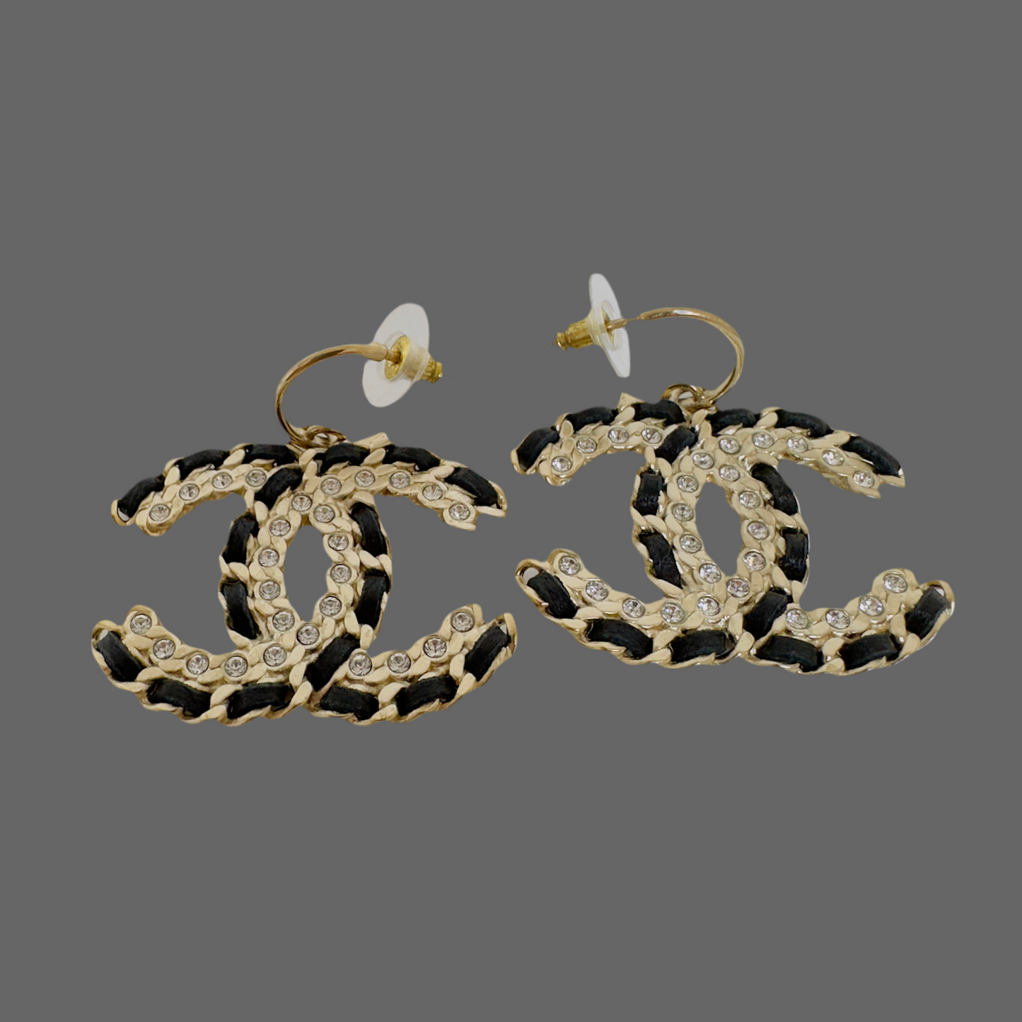 Chanel Black Leather Gold CC Logo Chain Dangle Drop