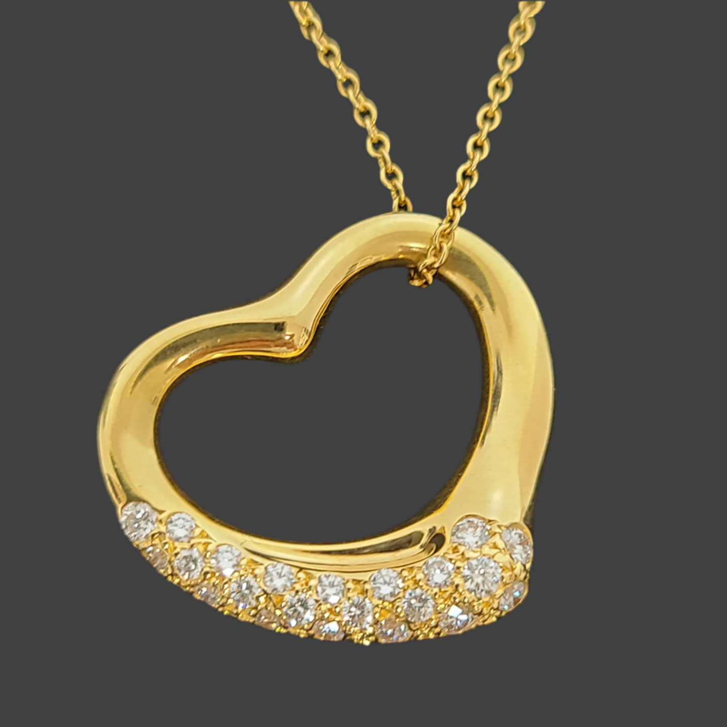 Tiffany
18K Yellow Gold Diamond 22mm Elsa Peretti Open Heart Pendant Necklace