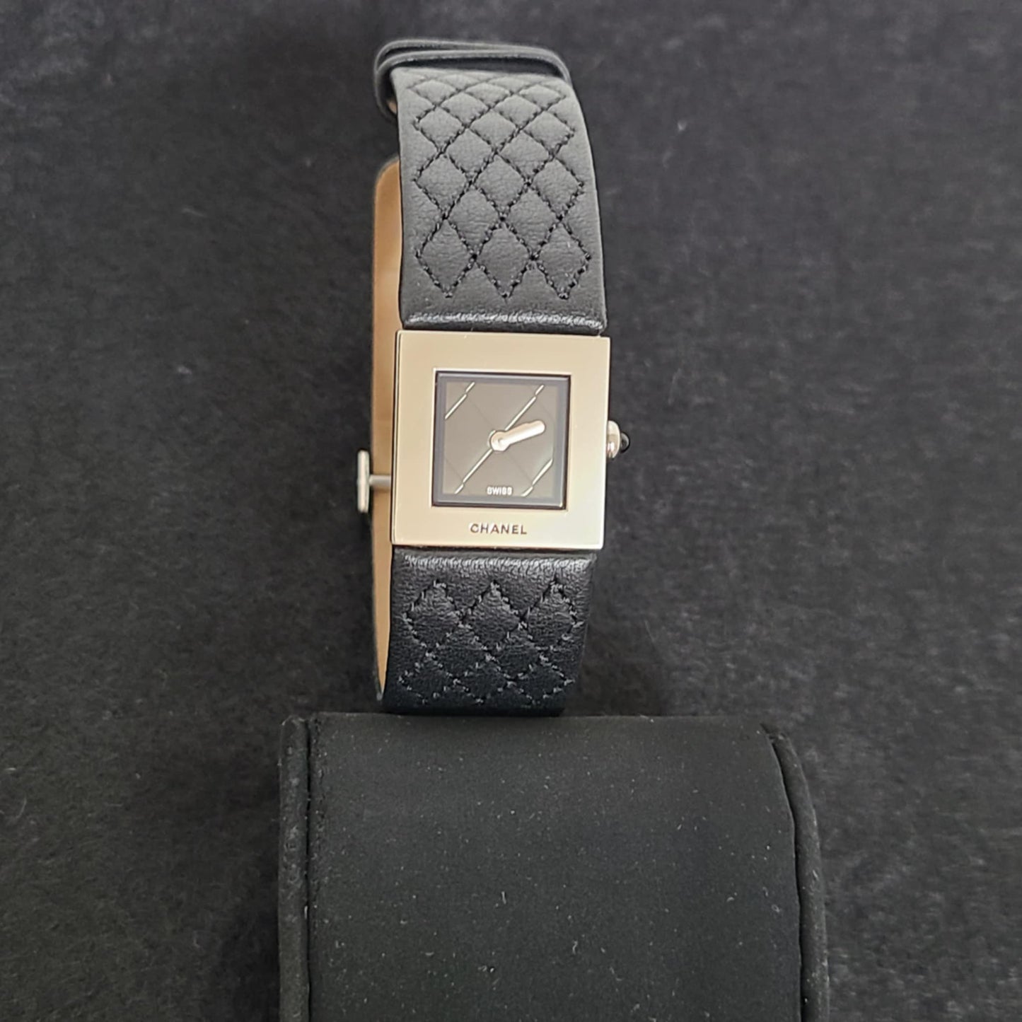 Chanel Matelasse SS Patent Leather Strap Black Dial Women's Quartz