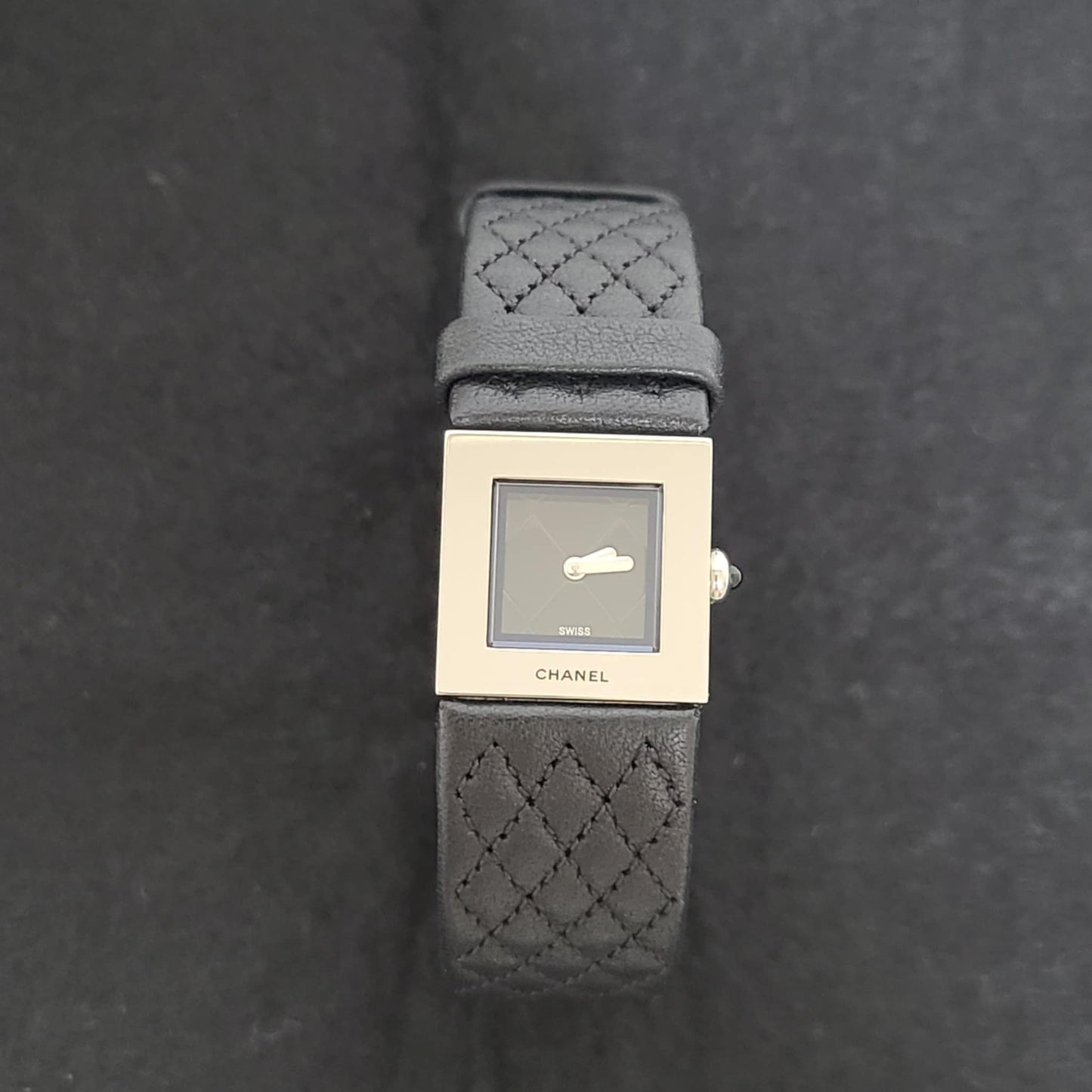 Chanel Matelasse SS Patent Leather Strap Black Dial Women's Quartz