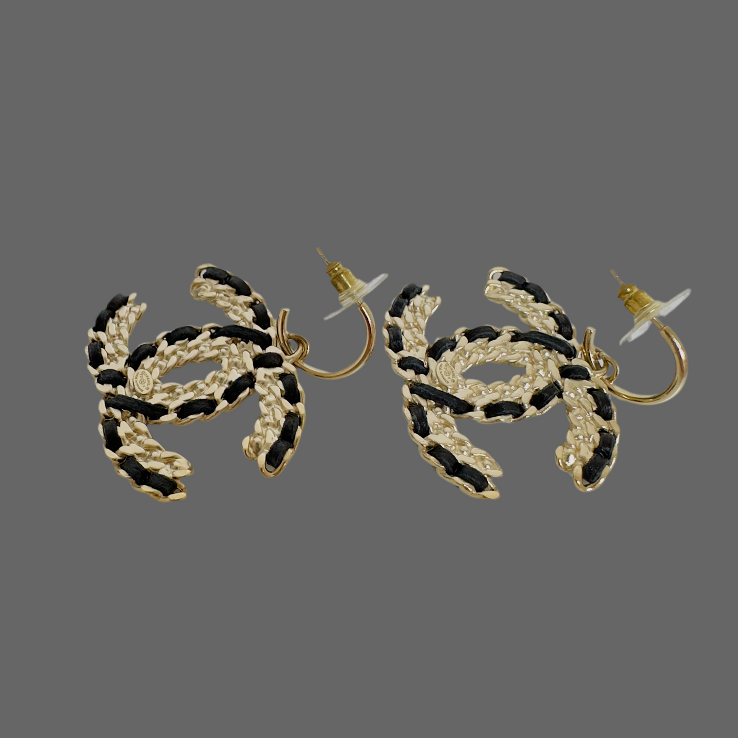 Chanel Black Leather Gold CC Logo Chain Dangle Drop