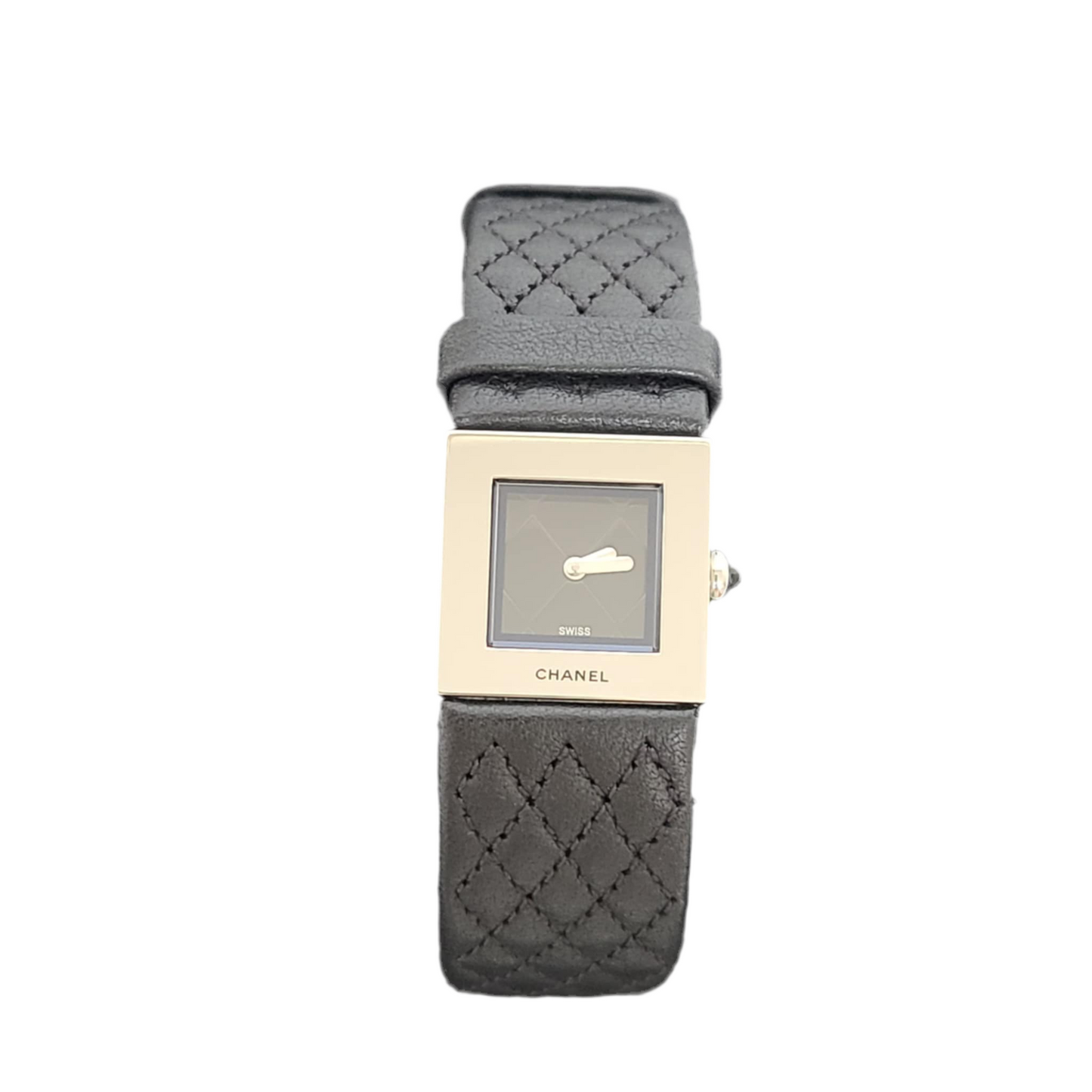 Chanel Matelasse SS Patent Leather Strap Black Dial Women's Quartz