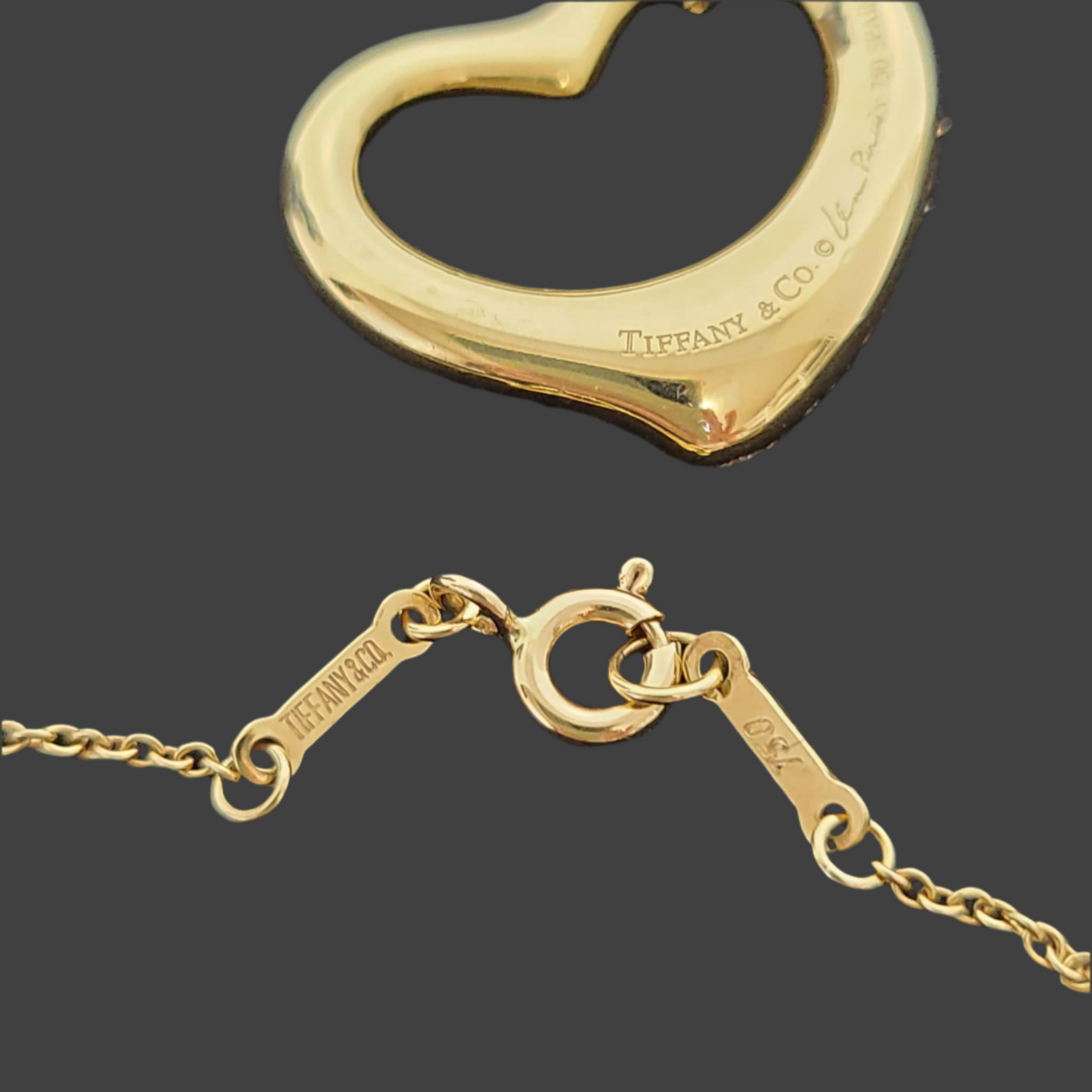 Tiffany
18K Yellow Gold Diamond 22mm Elsa Peretti Open Heart Pendant Necklace