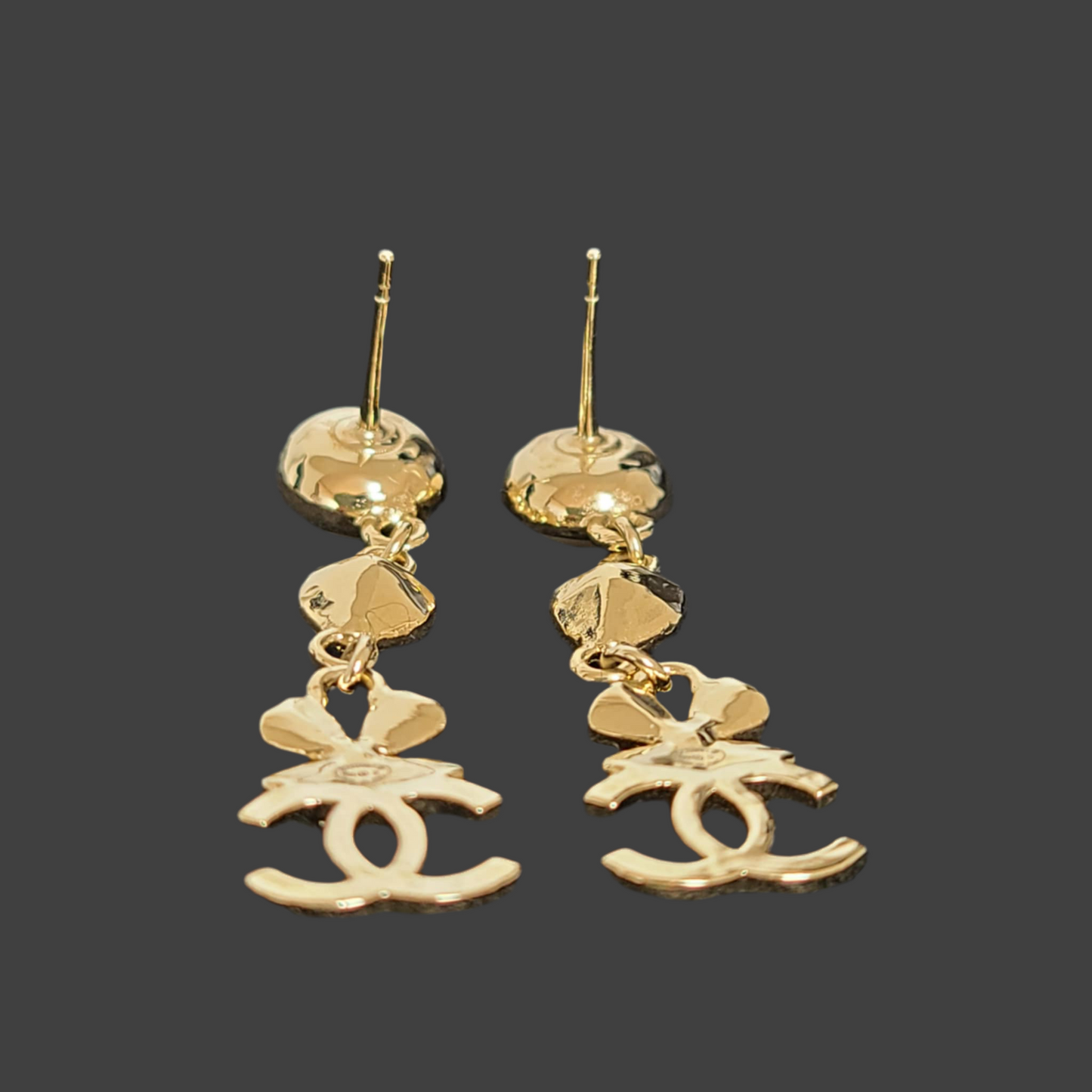 Chanel Crystal Pearl Shamrock CC Heart Drop Earring