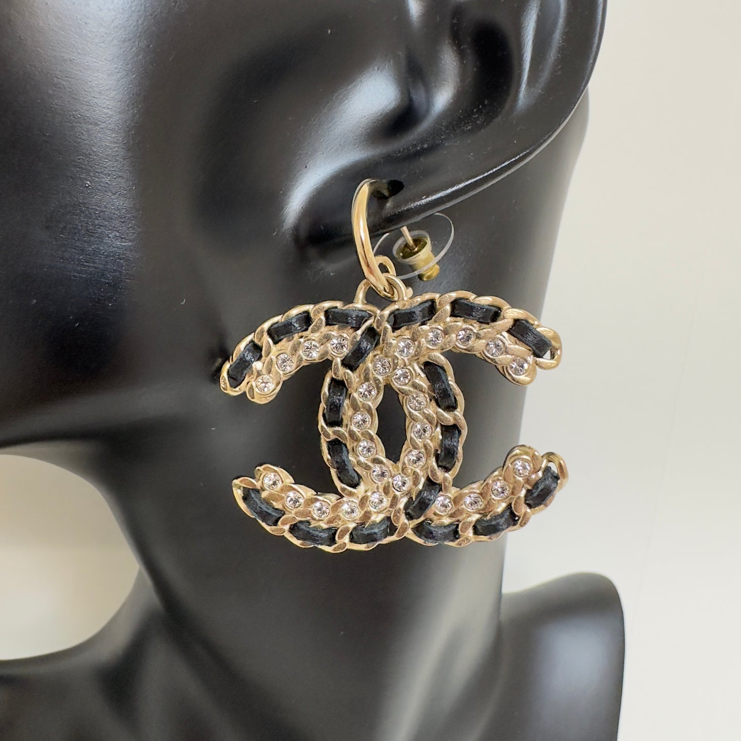 Chanel Black Leather Gold CC Logo Chain Dangle Drop