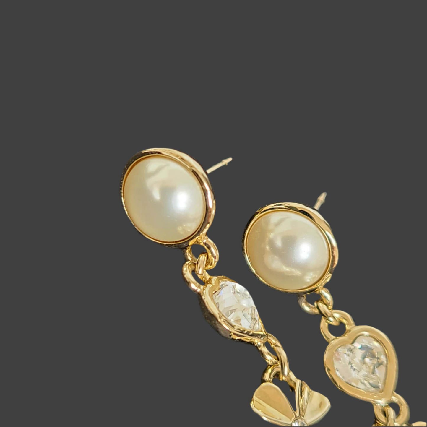 Chanel Crystal Pearl Shamrock CC Heart Drop Earring