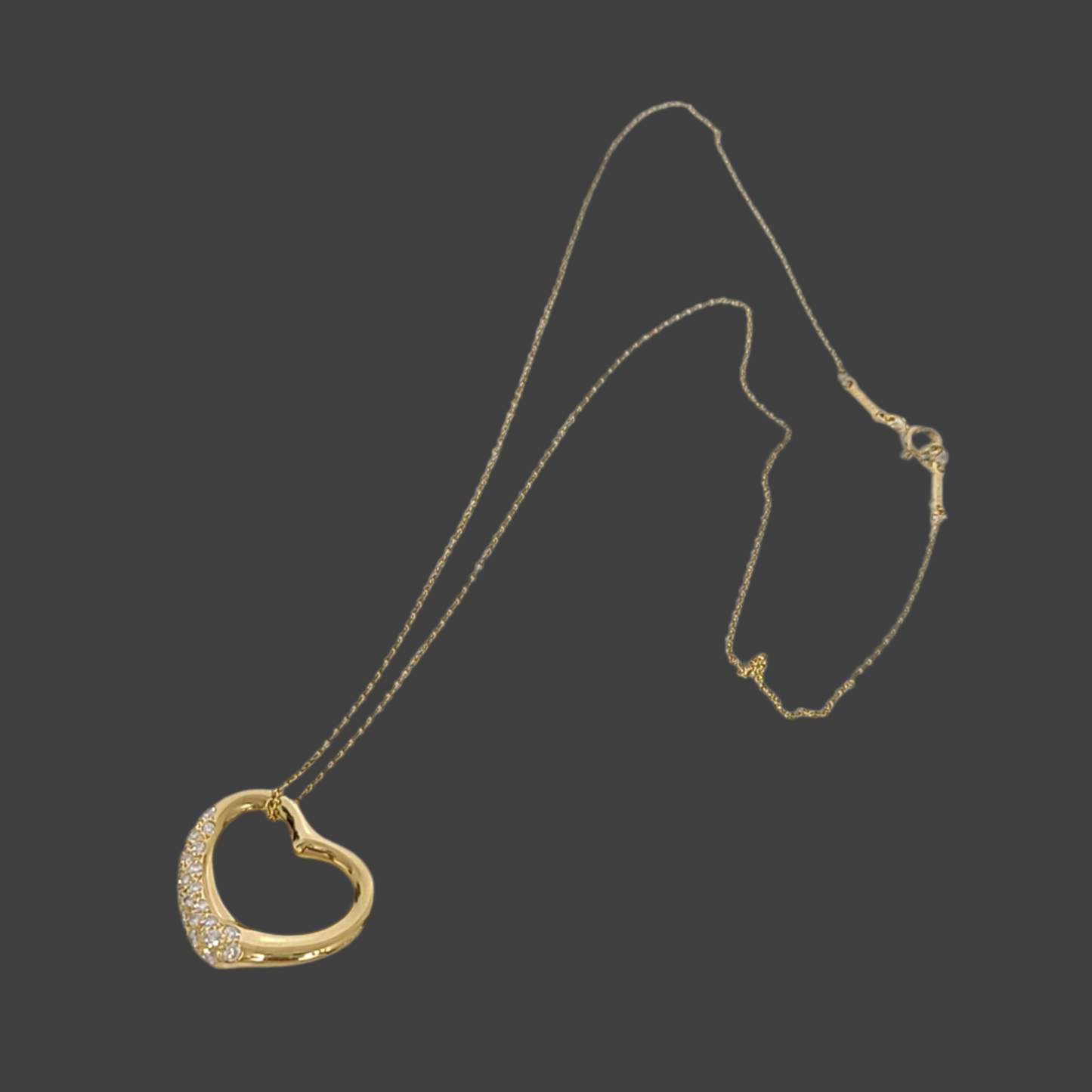 Tiffany
18K Yellow Gold Diamond 22mm Elsa Peretti Open Heart Pendant Necklace
