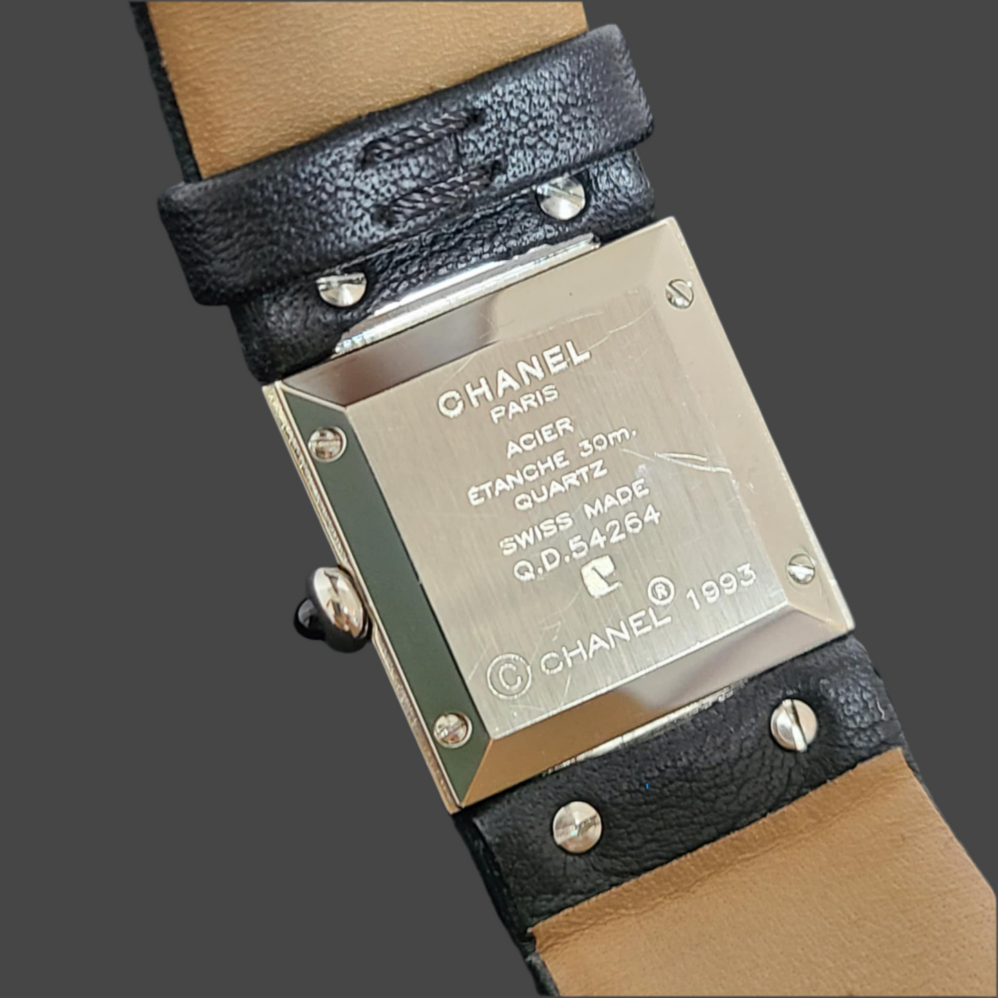 Chanel Matelasse SS Patent Leather Strap Black Dial Women's Quartz