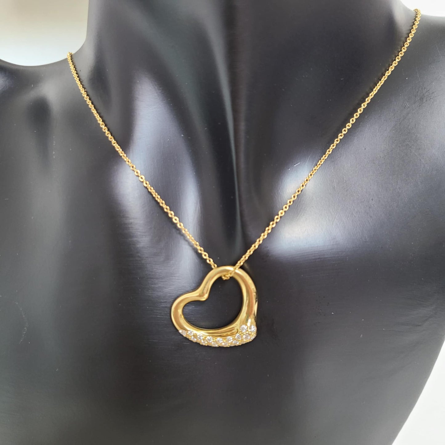 Tiffany
18K Yellow Gold Diamond 22mm Elsa Peretti Open Heart Pendant Necklace