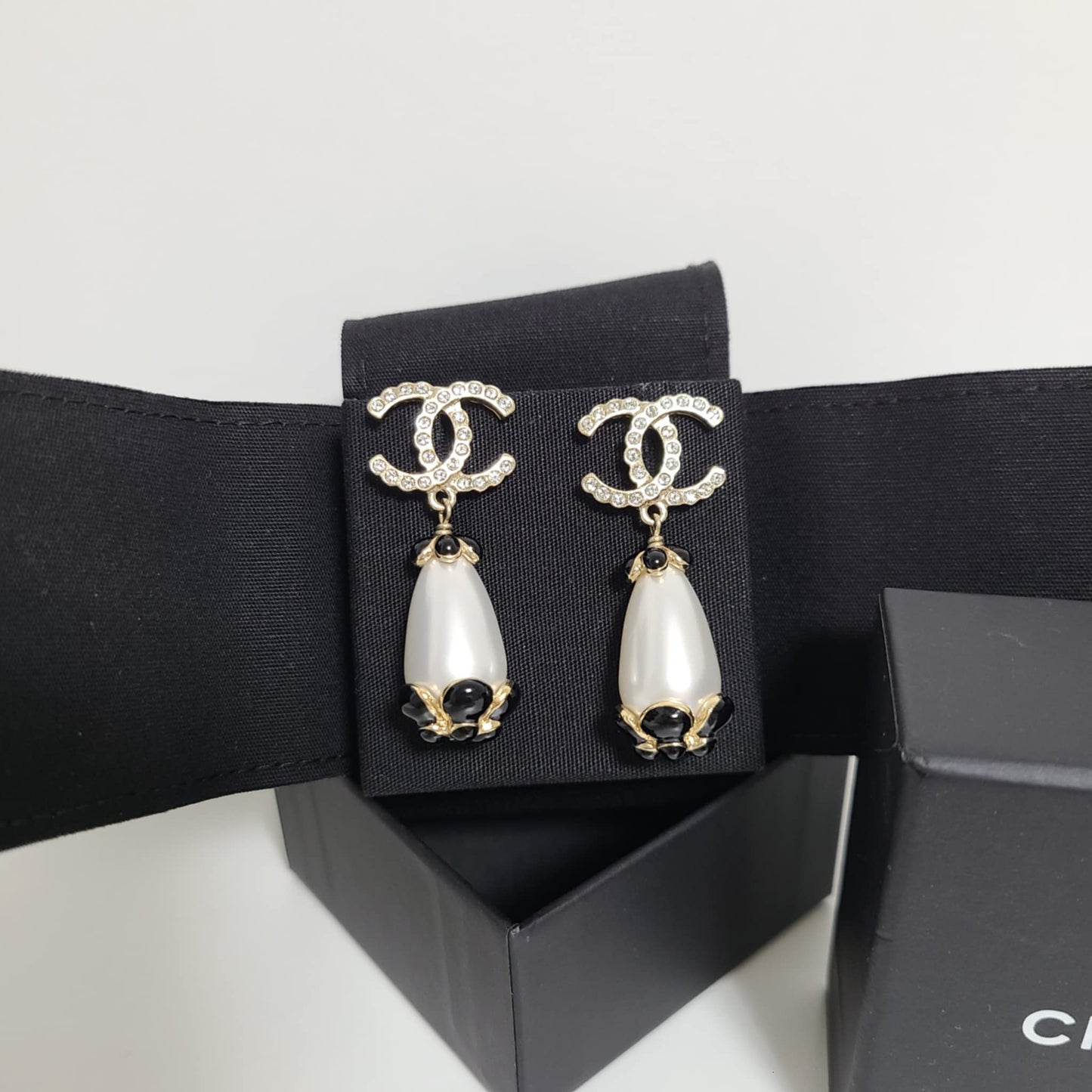 Chanel Rhinestone Faux Pearl Earrings