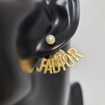 Dior Metal Pearl J'Adior Tribal Earrings Gold