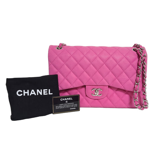 CHANEL Classic Double Flap Bag – Size L Suede Caviar Leather