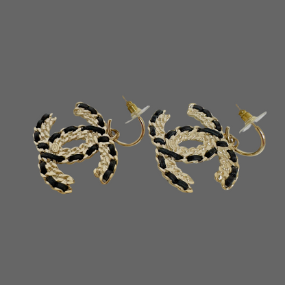 Chanel Black Leather Gold CC Logo Chain Dangle Drop