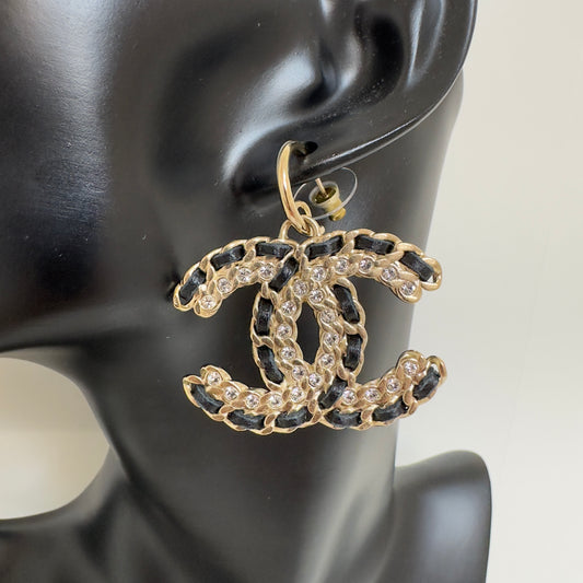 Chanel Black Leather Gold CC Logo Chain Dangle Drop
