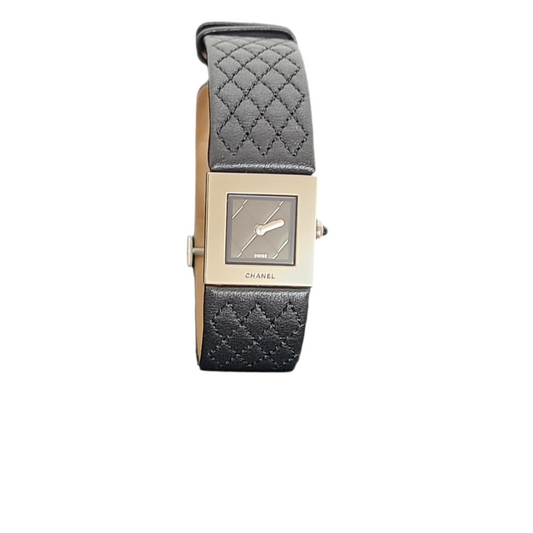 Chanel  Matelasse SS Patent Leather Strap Black Dial Women's Quartz
