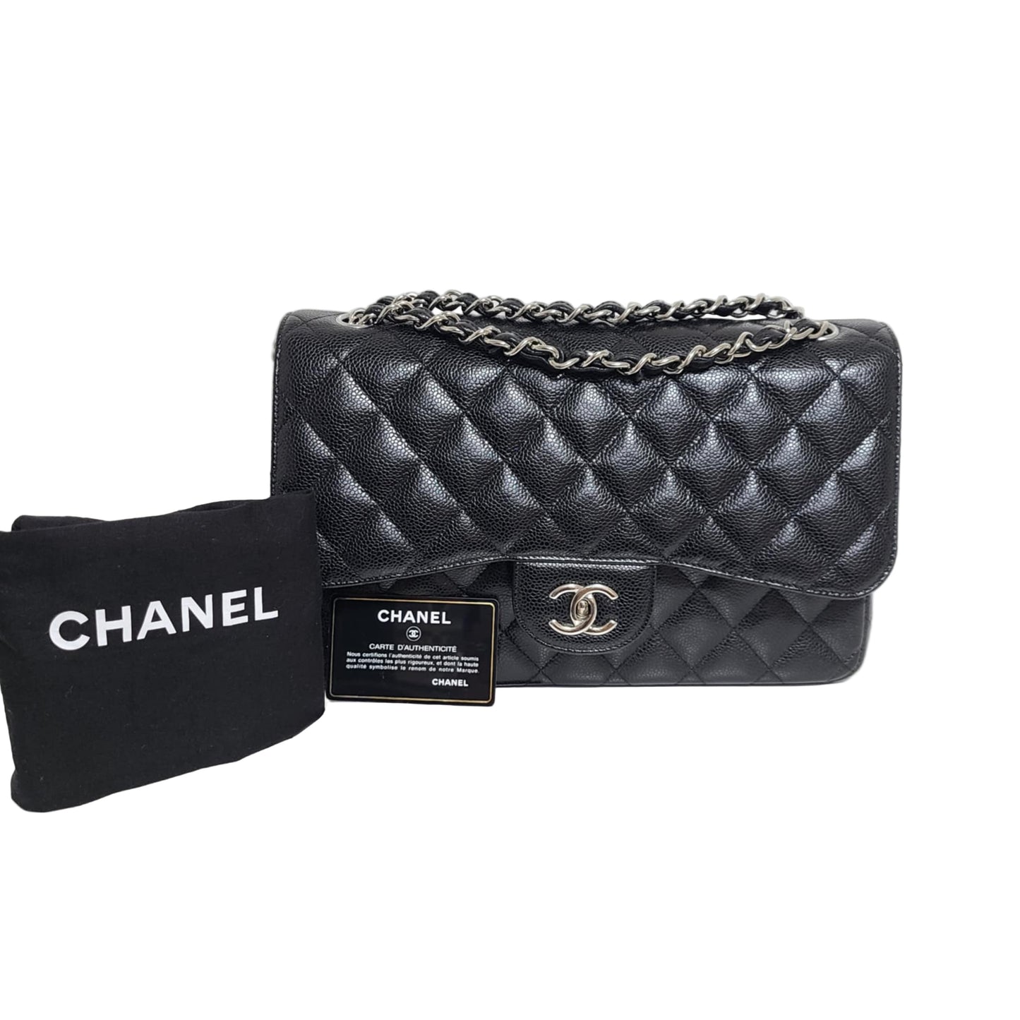 Chanel Classic Double Flap Bag –  Caviar Leather Silver Hardware (Large)