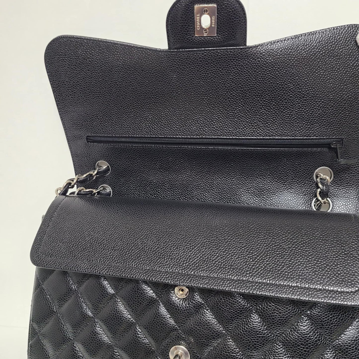 Chanel Classic Double Flap Bag –  Caviar Leather Silver Hardware (Large)