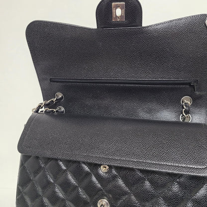 Chanel Classic Double Flap Bag –  Caviar Leather Silver Hardware (Large)