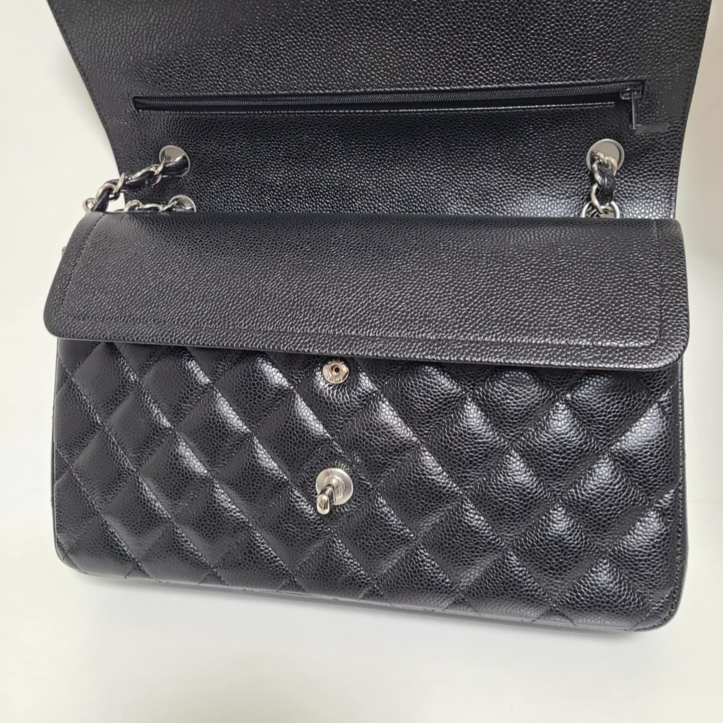 Chanel Classic Double Flap Bag –  Caviar Leather Silver Hardware (Large)