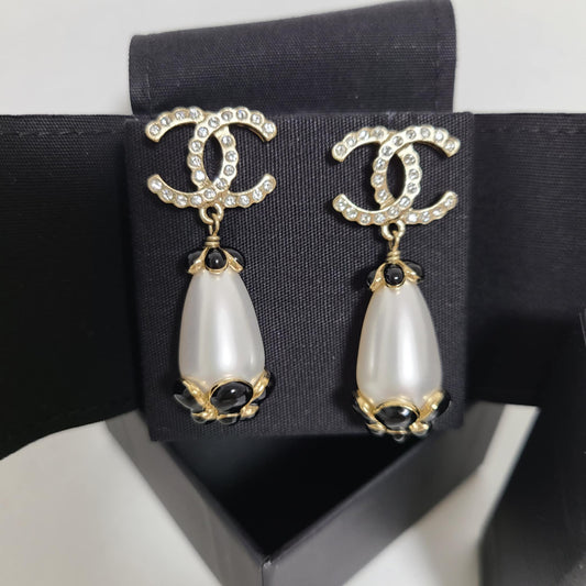 Chanel Rhinestone Faux Pearl Earrings