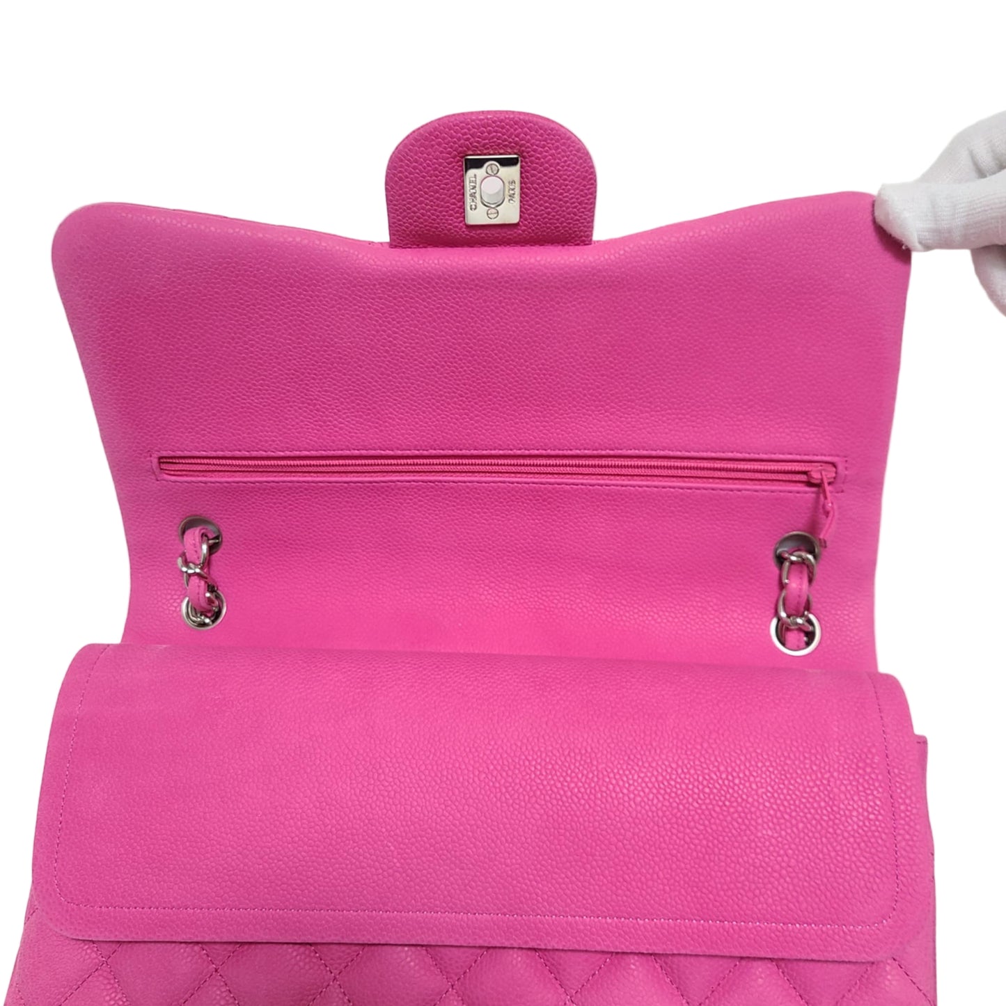 CHANEL Classic Double Flap Bag – Size L Suede Caviar Leather